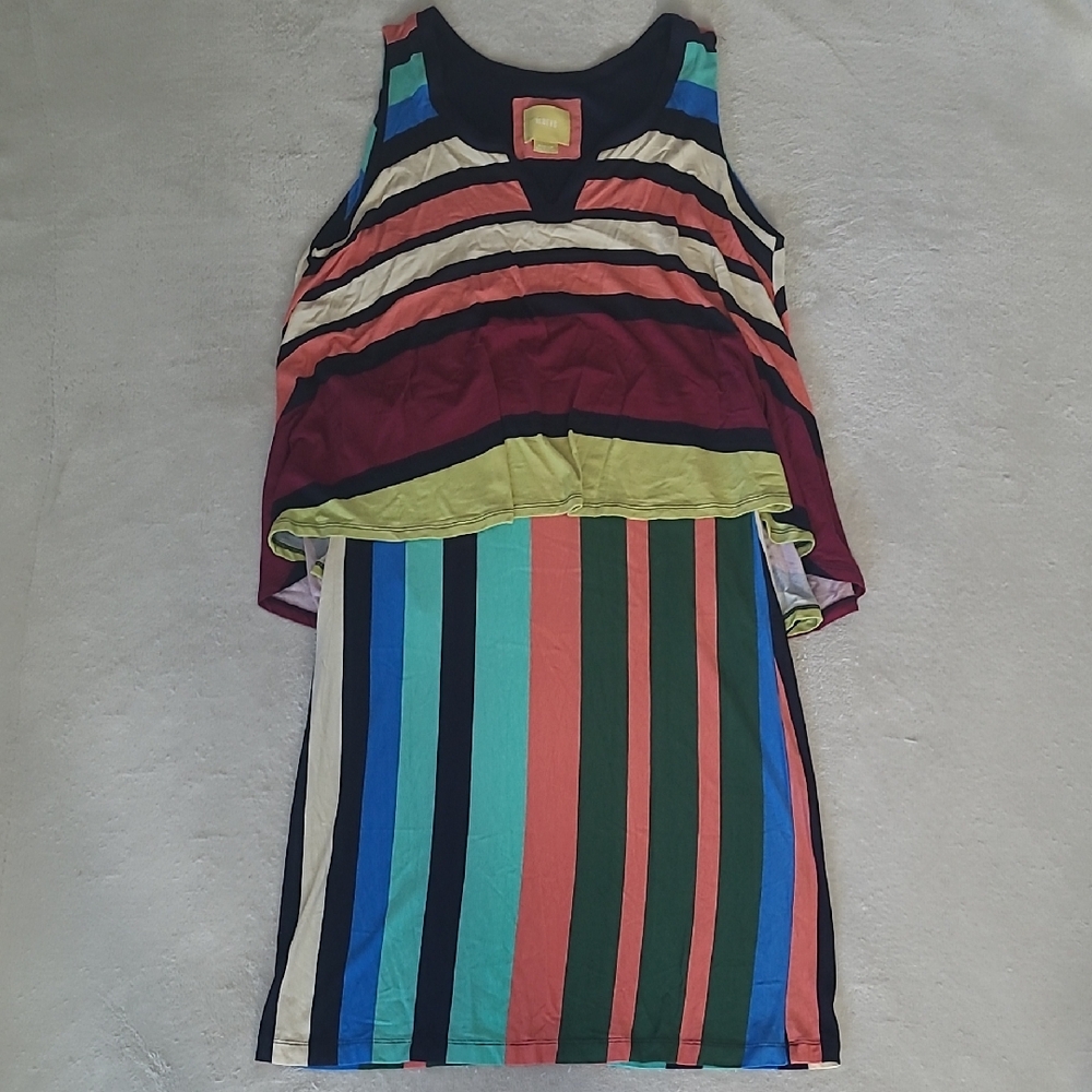 Maeve Anthropologie Multicolor Stripe Sleeveless Tank Midi Dress Medium Boho